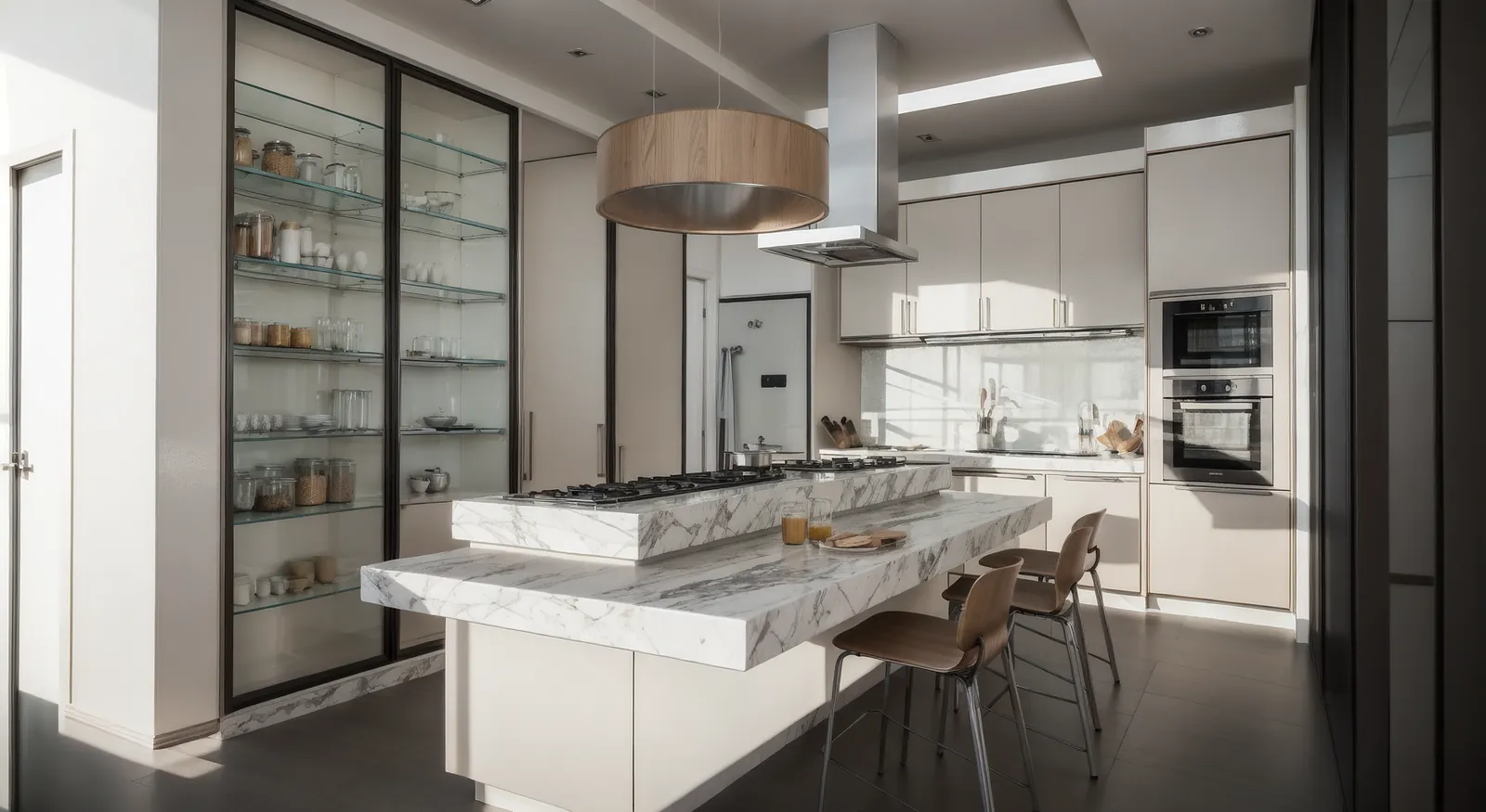 Cozinha com ilha em mármore