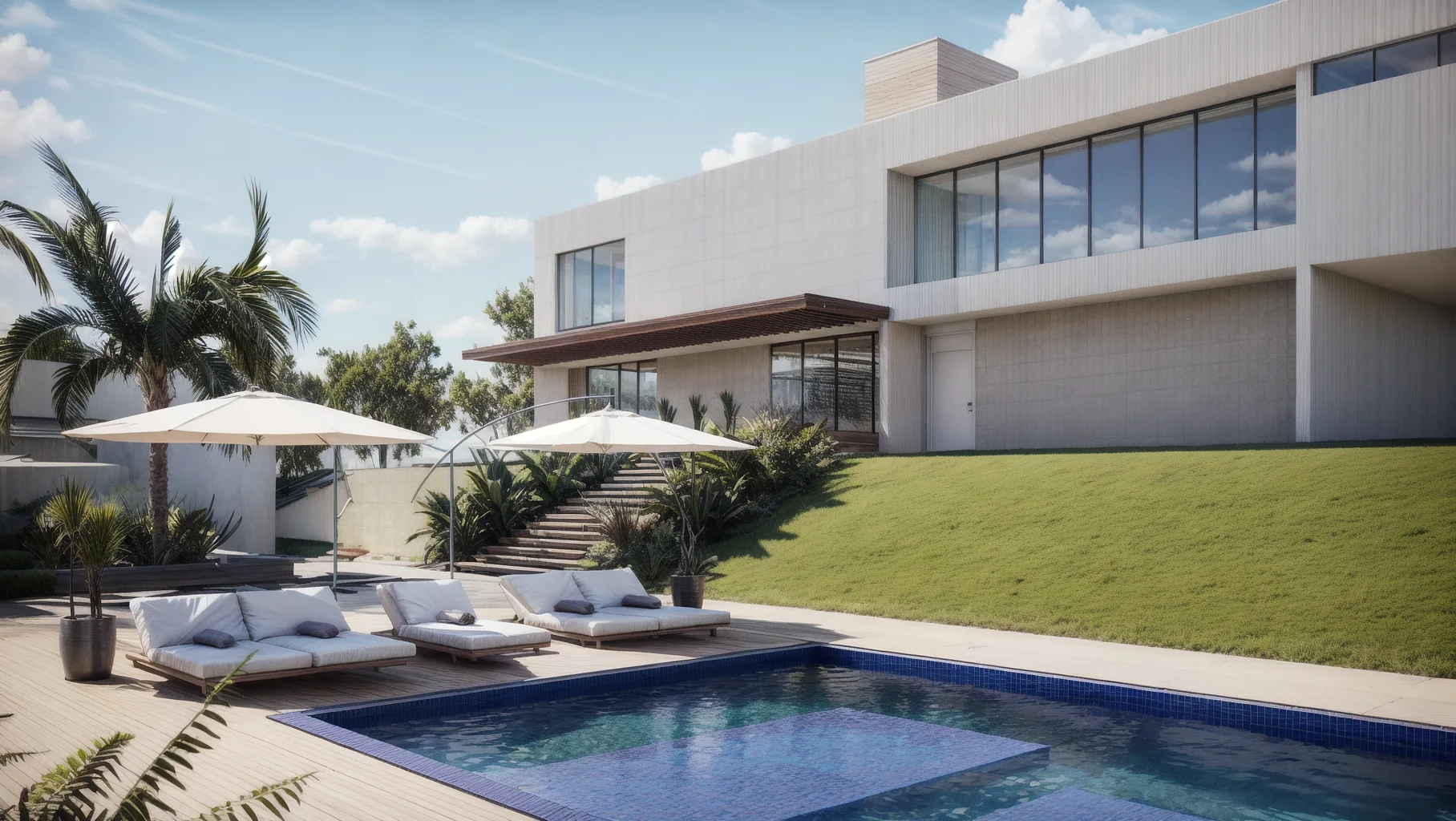 Área de lazer com piscina, projeto do Estúdio Petrus